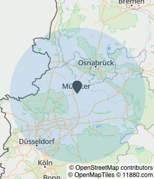 Kartendarstellung des Servicegebiets von Kaven-Voß-Moorkamp-Bergkeller Rechtsanwälte in Partnerschaft mbB