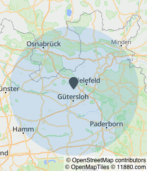 Kartendarstellung des Servicegebiets von Zimmerei Jan Reckmann