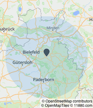 Kartendarstellung des Servicegebiets von Truch Hausverwaltung GmbH