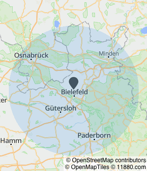 Kartendarstellung des Servicegebiets von SM Bausanierung
