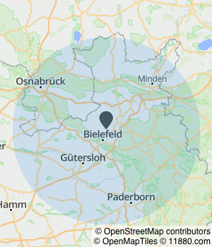 Kartendarstellung des Servicegebiets von Dipl.-Kfm. Heinrich Teigeler Steuerberater