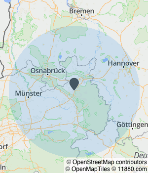 Kartendarstellung des Servicegebiets von Tischlerei Ansgar Heinisch