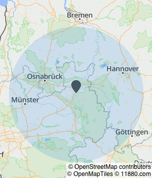 Kartendarstellung des Servicegebiets von Nierhaus GmbH