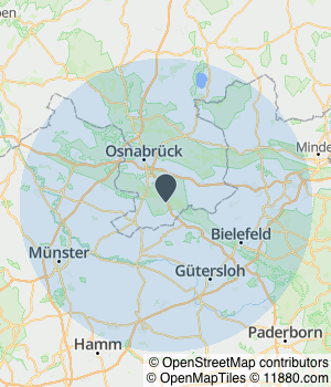 Kartendarstellung des Servicegebiets von Tom Backhaus Heizungs- & Sanitärtechnik