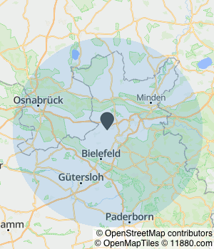 Kartendarstellung des Servicegebiets von Ihr Zuhause, unser Handwerk
