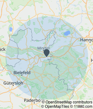 Kartendarstellung des Servicegebiets von Haus & Garten Service Töws