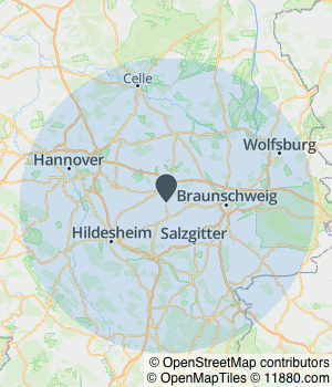 Kartendarstellung des Servicegebiets von DVINN Projekt GmbH