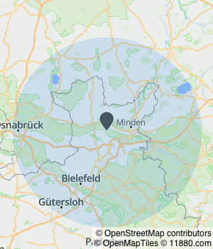 Kartendarstellung des Servicegebiets von Husemeier Garten Und Landschaftsdienstleistungen