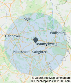 Kartendarstellung des Servicegebiets von Ramm Bauunternehmen GmbH