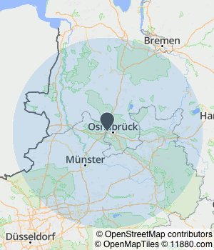 Kartendarstellung des Servicegebiets von Freund Bedachungen & Photovoltaik GmbH