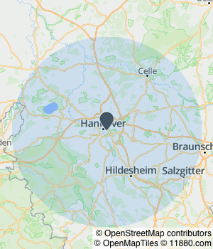 Kartendarstellung des Servicegebiets von Rechtsanwalt Wolfgang Schelper