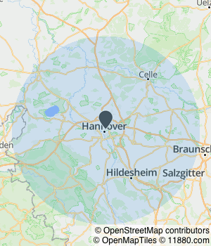 Kartendarstellung des Servicegebiets von A & O Glas-Concept