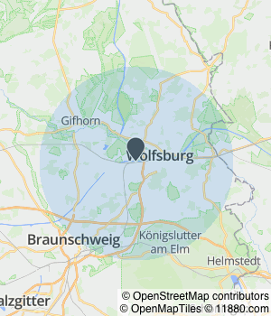 Kartendarstellung des Servicegebiets von Mobile Fußpflege Fr. Schilling