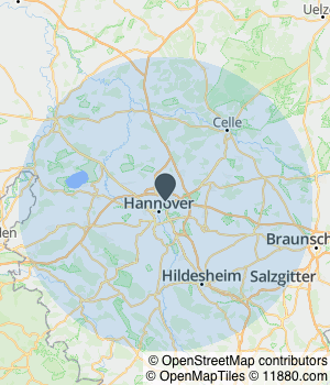 Kartendarstellung des Servicegebiets von Klinik am Pelikanplatz Hannover für plastische und ästhetische Chirurgie