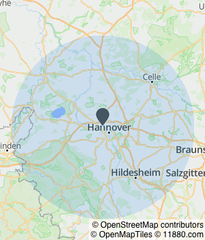 Kartendarstellung des Servicegebiets von SERVIMONDA Gebäudemanagement