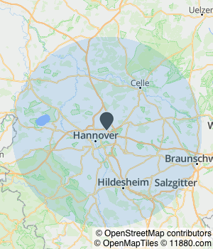 Kartendarstellung des Servicegebiets von Werbeagentur Schulz-Design e. K.