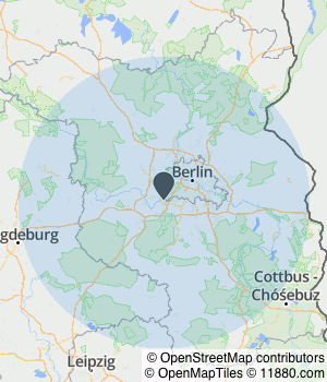 Kartendarstellung des Servicegebiets von Eastside Moebelmanufaktur UG