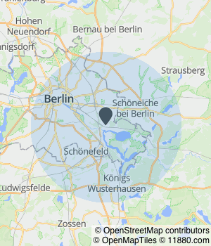 Kartendarstellung des Servicegebiets von Augenweide Optik Thomas Raettig