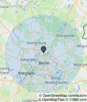 Kartendarstellung des Servicegebiets von Ergotherapie Nautilus - Hausbesuche im Mühlenbecker Land und norden Berlin´s