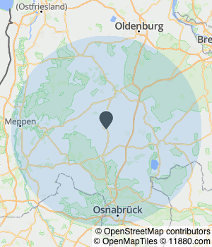 Kartendarstellung des Servicegebiets von Malerbetrieb von Garrel GmbH