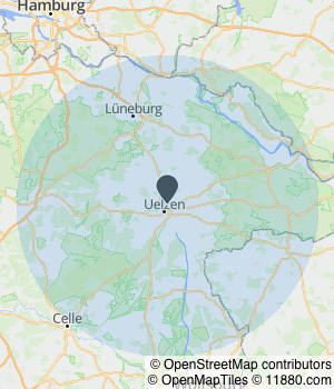 Kartendarstellung des Servicegebiets von Glanzhelden Service GmbH