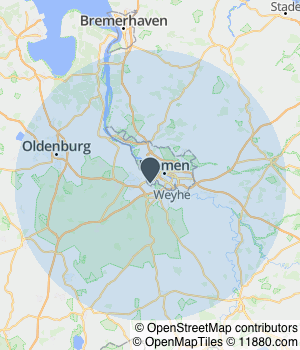 Kartendarstellung des Servicegebiets von Express Sanierung Bremen