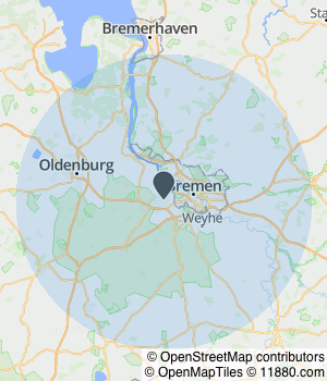 Kartendarstellung des Servicegebiets von Sachverständigenbüro Klang & Thon