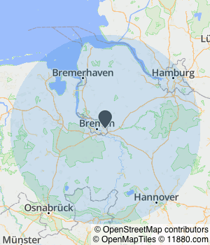 Kartendarstellung des Servicegebiets von Bremind Solutions
