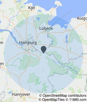 Kartendarstellung des Servicegebiets von Baars Bedachungen GmbH