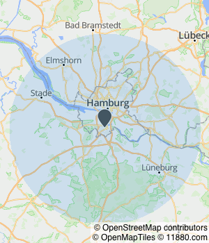 Kartendarstellung des Servicegebiets von Hansareinigung Hamburg