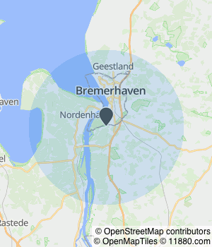 Kartendarstellung des Servicegebiets von Frank Nährig Fliesenverlegebetrieb