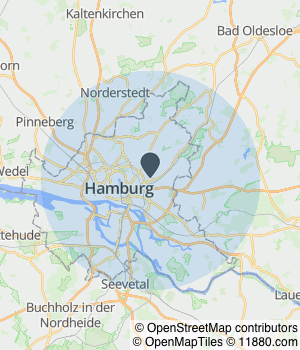 Kartendarstellung des Servicegebiets von Physio Point Mike Kiekseier Zentrum für Physiotherapie und medizinische Fitness