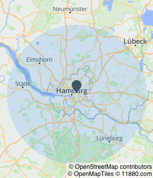Kartendarstellung des Servicegebiets von Premium Reinigung Hamburg