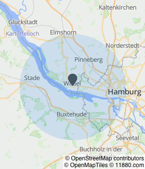 Kartendarstellung des Servicegebiets von HMC Pflegedienst Wedel GmbH & Co. KG
