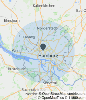 Kartendarstellung des Servicegebiets von Maler Boës GmbH
