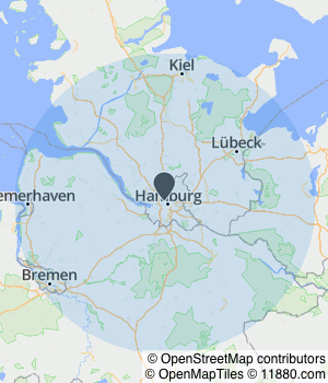 Kartendarstellung des Servicegebiets von Adelante GmbH Umzugskollektiv