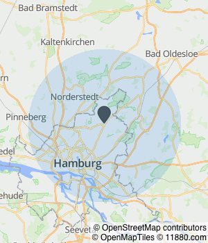 Kartendarstellung des Servicegebiets von JP Eco-Therm Gebäudetechnik e.K.