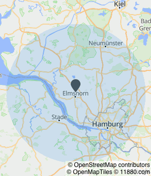 Kartendarstellung des Servicegebiets von Anticimex GmbH - Schädlingsbekämpfung & Taubenabwehr für Hamburg und Umgebung