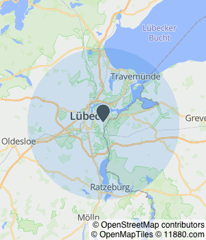 Kartendarstellung des Servicegebiets von Andreas Moll Dachdeckermeister