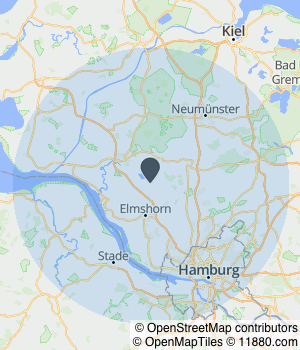 Kartendarstellung des Servicegebiets von Matthias Hahn Tischlerei