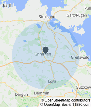 Kartendarstellung des Servicegebiets von Estrichbau GmbH Grimmen