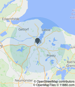 Kartendarstellung des Servicegebiets von Therapiezentrum Sophienhof -  Praxis für Physiotherapie (Inhaberin Gerry Bolte)